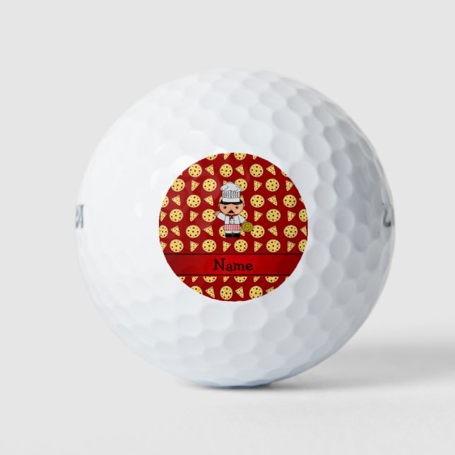 Balles De Golf Nom personnalisé chef italien motif de pizza rouge (Devant)
