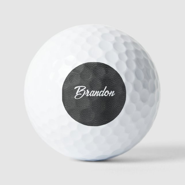 Balles De Golf Nom personnalisé cuir noir (Recto)