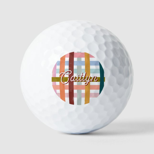 Balles De Golf Nom personnalisé CUSTOM tissé rayures rétro (Recto)