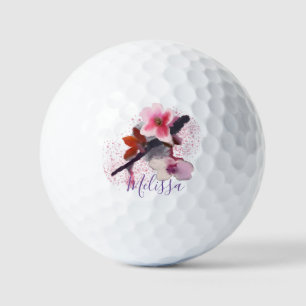 Balles De Golf Nom personnalisé   Élégante fleur de cerise rose