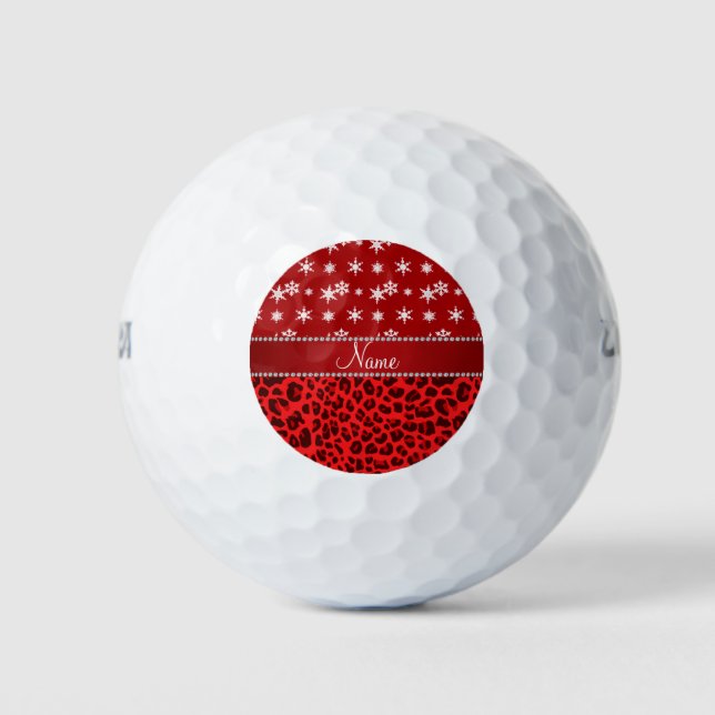 Balles De Golf Nom personnalisé rouge léopard rouge flocons de ne (Devant)