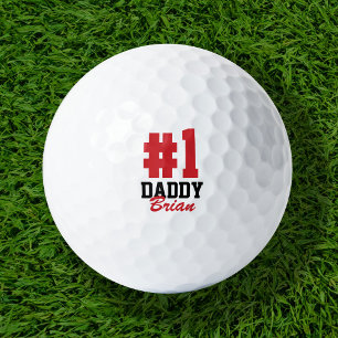 Balles De Golf Numéro Un papa Rouge Fête des pères monogramme