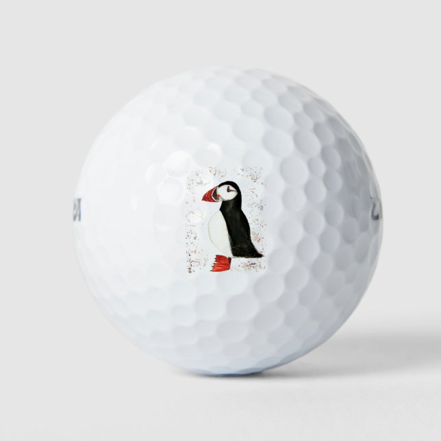 Balles De Golf Oiseau de macareux mou aquarelle faune (Devant)