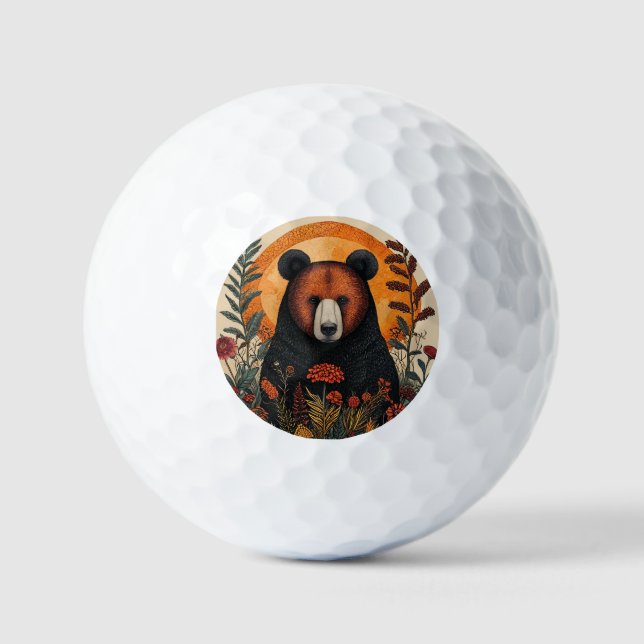 Balles De Golf Ours Artistique Parmi Les Fleurs Botaniques Vibran (Recto)