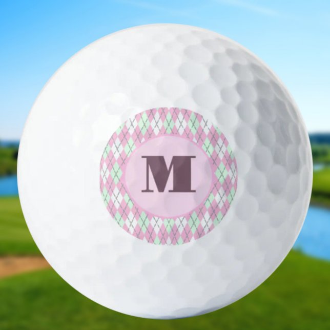Balles De Golf Pale pink green argyle custom monogram ladies (Créateur téléchargé)