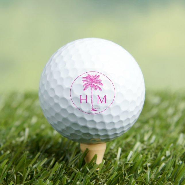Balles De Golf Palmier rose et blanc Palmier Monogramme (T-shirt Insitu)