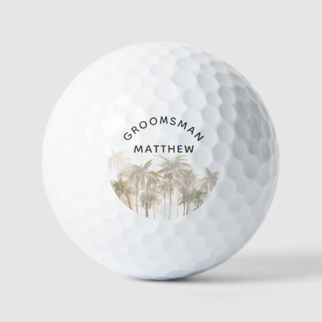 Balles De Golf Palmiers Aquarelle Tan Mariage Côtier Favoriser (Recto)