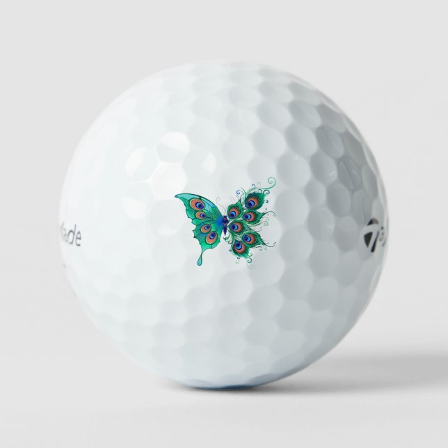 Balles De Golf Papillon aux plumes de paon vert (Recto)
