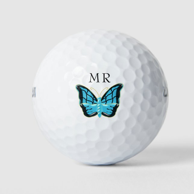 Balles De Golf Papillon bleu Monogramme (Devant)