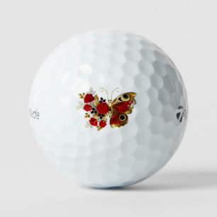 Balles De Golf Papillon de fleurs rouges aux roses rouges