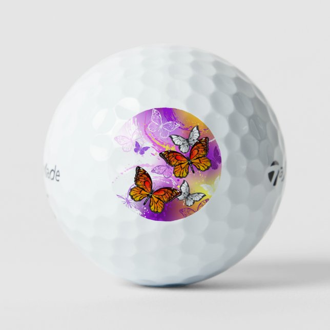 Balles De Golf Papillons Monarque sur Arrière - plan pourpre (Recto)