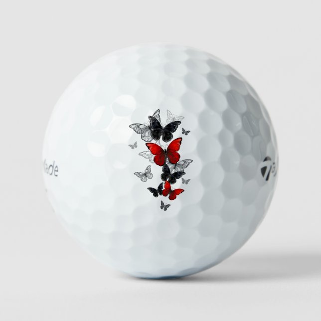 Balles De Golf Papillons noirs et rouges volants (Recto)
