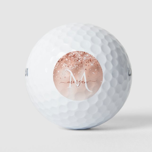 Balles De Golf Parties scintillant Peach Rose or Monogramme (Devant)