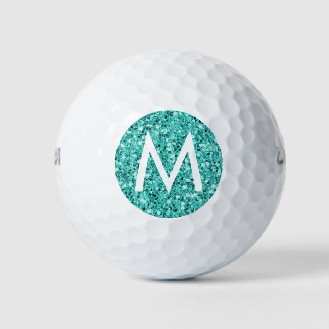 Balles De Golf Parties scintillant Turquoise turquoise Monogramme (Devant)