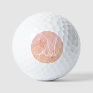 Balles De Golf Peach Fuzz Feuilles tropicaux Monogramme personnal
