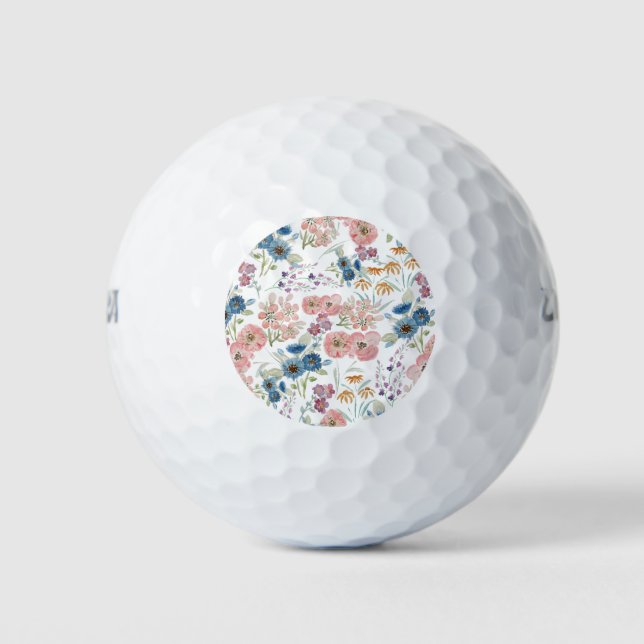 Balles De Golf Peinture à main florale du champ d'aquarelle (Devant)