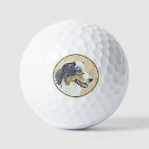 Balles De Golf Peinture de berger australien - Art original de ch