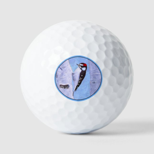 Balles De Golf Peinture Downy Woodpecker - Art original pour oise (Recto)