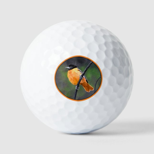 Balles De Golf Peinture Oriole - Art Oiseau Original (Recto)