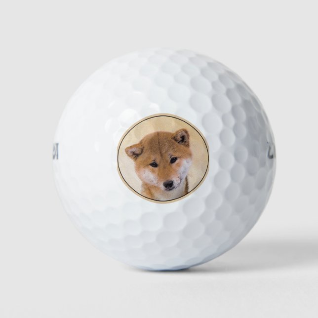 Balles De Golf Peinture Shiba Inu (Rouge) - Art Chien original (Devant)
