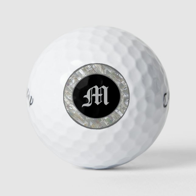 Balles De Golf Perle noir et blanc monogramme (Devant)