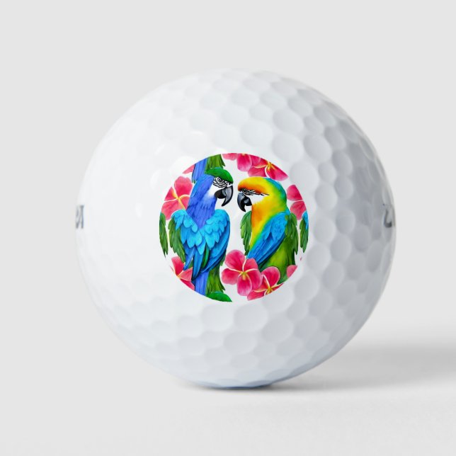 Balles De Golf Perroquets colorés aux fleurs tropicales (Devant)