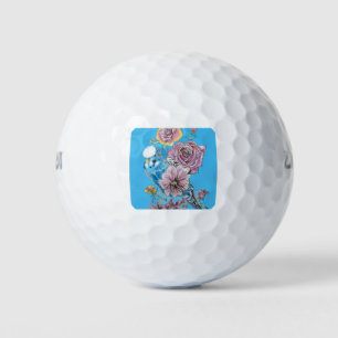 Balles De Golf Perruche ondulée bleu art floral aquarelle Rose