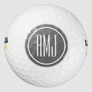 Balles De Golf Personnaliser gris argent et blanc monogramme