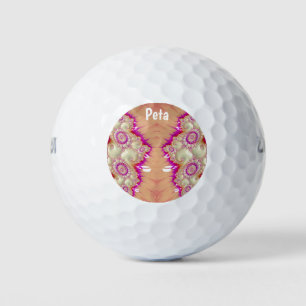 Balles De Golf PETA ~ Crème rouge rose Conception fractale ~