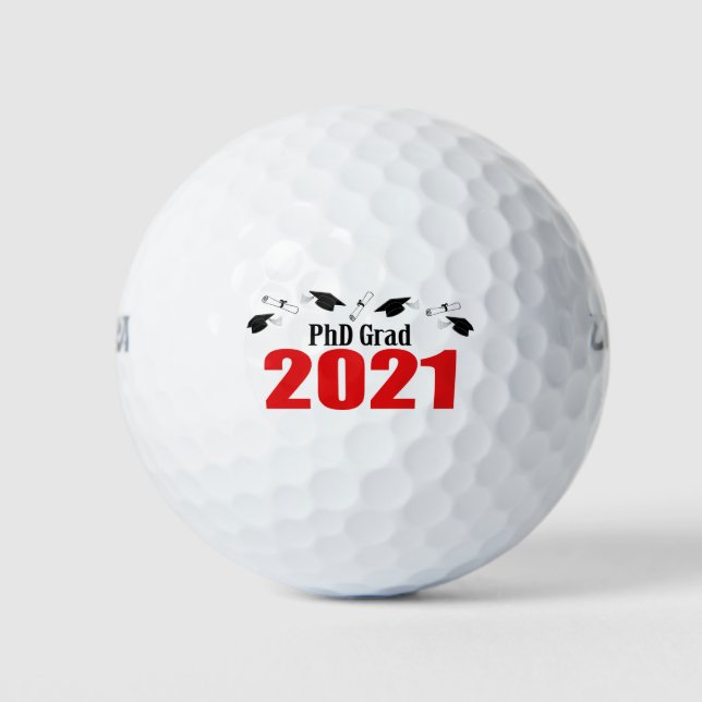 Balles De Golf PhD Grad 2021 Casquettes Et Diplômes (Rouge) (Devant)
