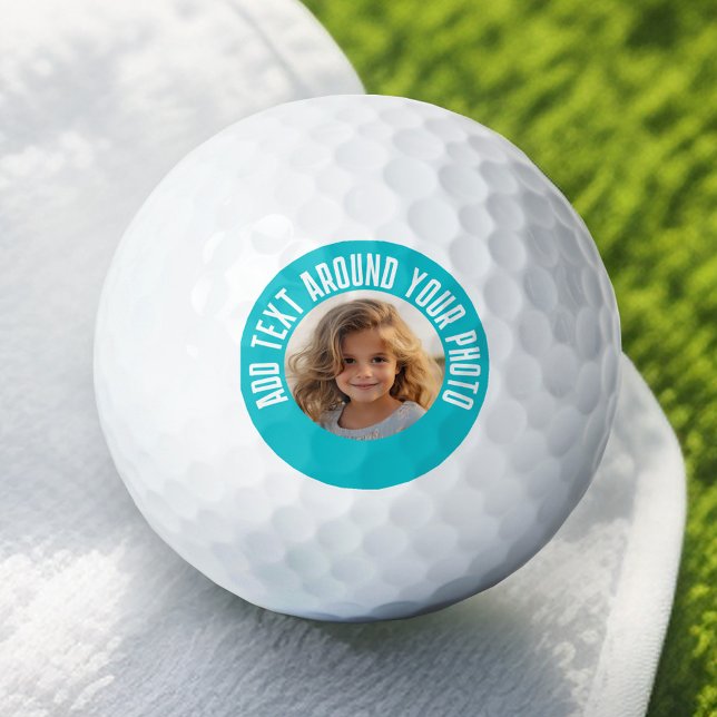 Balles De Golf Photo avec bordure bleu vif et texte personnalisé (Add Your Photo to this Personalized Golf Ball)