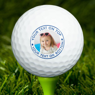 Balles De Golf Photo personnalisé avec texte bleu personnalisé