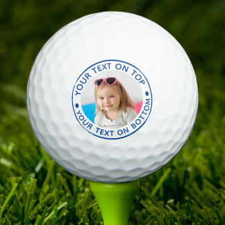 Balles De Golf Photo personnalisé avec texte bleu personnalisé