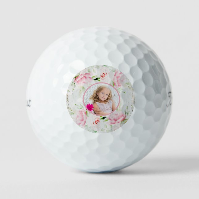 Balles De Golf Photo personnalisée - Rose Chic Shabby - (Recto)