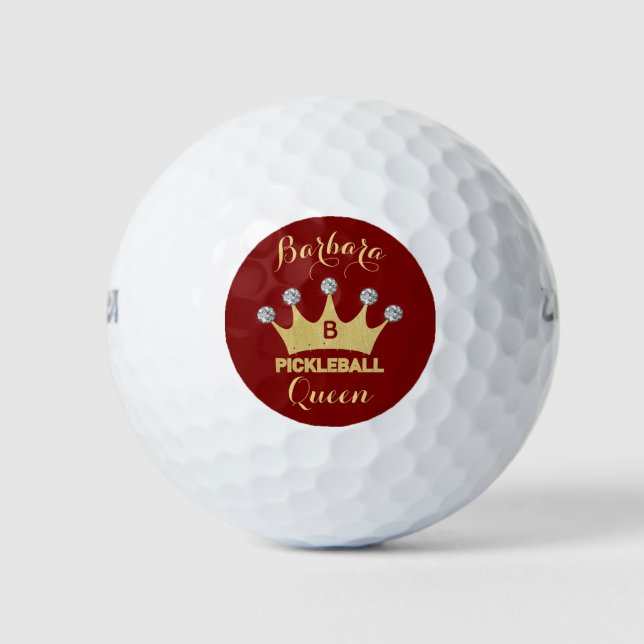 Balles De Golf Pickleball Queen Glam Glitz Monogramme Nom Or (Devant)
