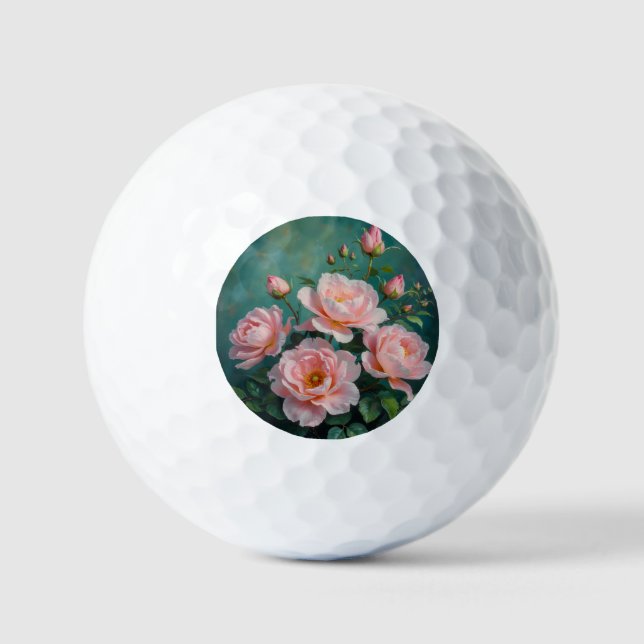 Balles De Golf Pink Peonies Artwork on Emerald Green (Recto)