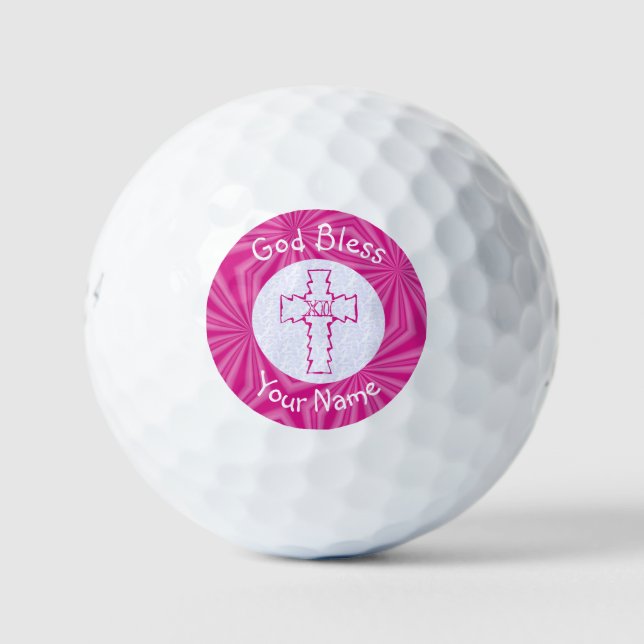 Balles De Golf Pink Zig Zag Christian Cross Personnalisé (Devant)