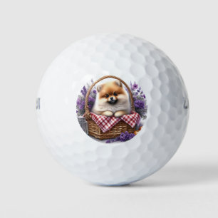 Balles De Golf Pique-nique Fleur sauvage Poméranien Chien Chien C