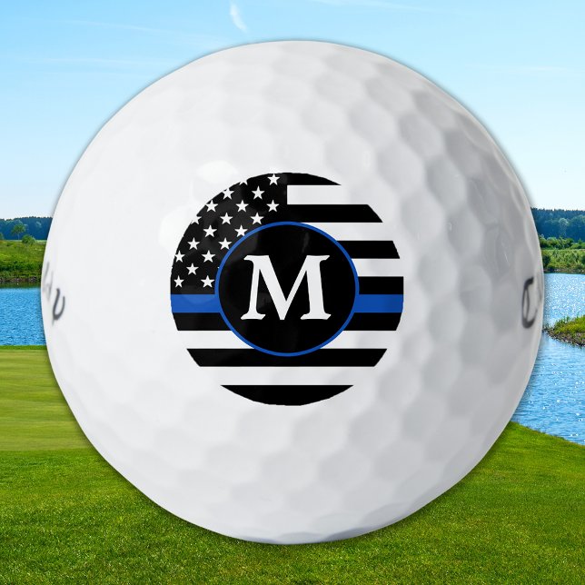 Balles De Golf Police Personnalisée Monogramme Ligne Bleue Mince (Créateur téléchargé)