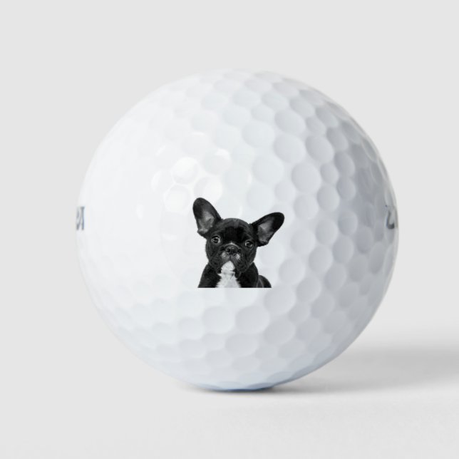 Balles De Golf Portrait de Buldog en français noir et blanc (Devant)