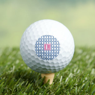 Balles De Golf Preppy Blue Trellis Bamboo Petit Monogramme Motif