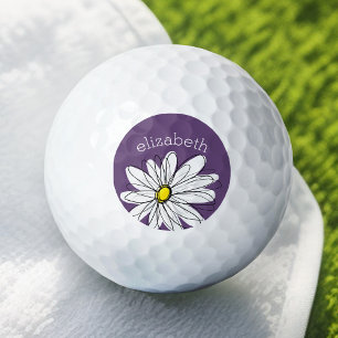 Balles De Golf Purple and Yellow Whimsical Daisy Ajouter un nom