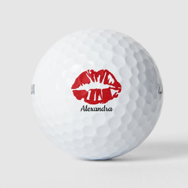 Balles De Golf Red Parties scintillant Lipstick Girly Kiss Nom Cu (Devant)