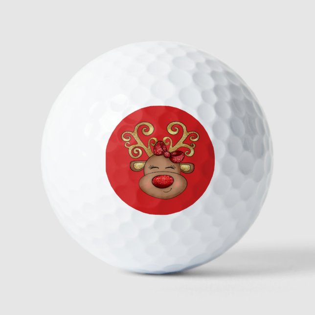 Balles De Golf Reinder visage mignon Noël (Recto)