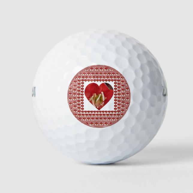 Balles De Golf Romantique Rouge Fleur Coeur Design 4 Moments spéc (Devant)