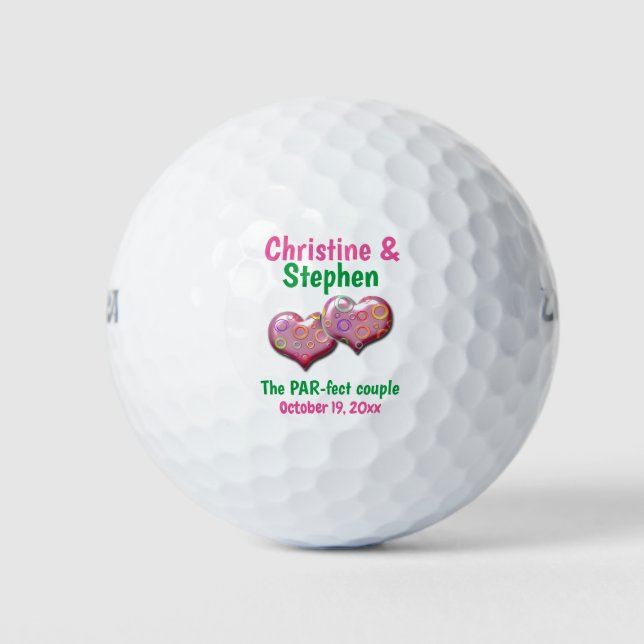 Balles De Golf Rose Deux Coeurs Joint Mariage Favor (Devant)