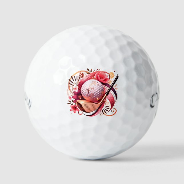 Balles De Golf Rose et or floraux (Recto)