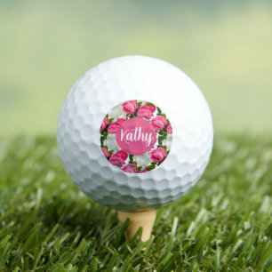 Balles De Golf Rose florale rose et blanc personnalisée pour elle