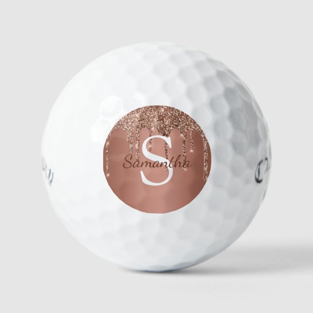 Balles De Golf Rose Gold Parties scintillant Sparkle Drift Nom du (Recto)