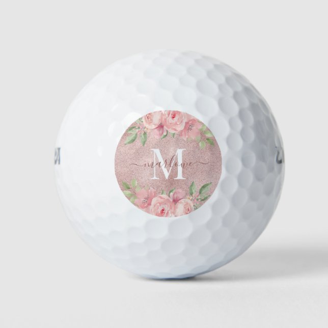 Balles De Golf Rose Parties scintillant or rose pâle rose floral  (Devant)